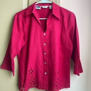 Vintage Richard Malcom Petites Irish Linen Red Button-Down Shirt
